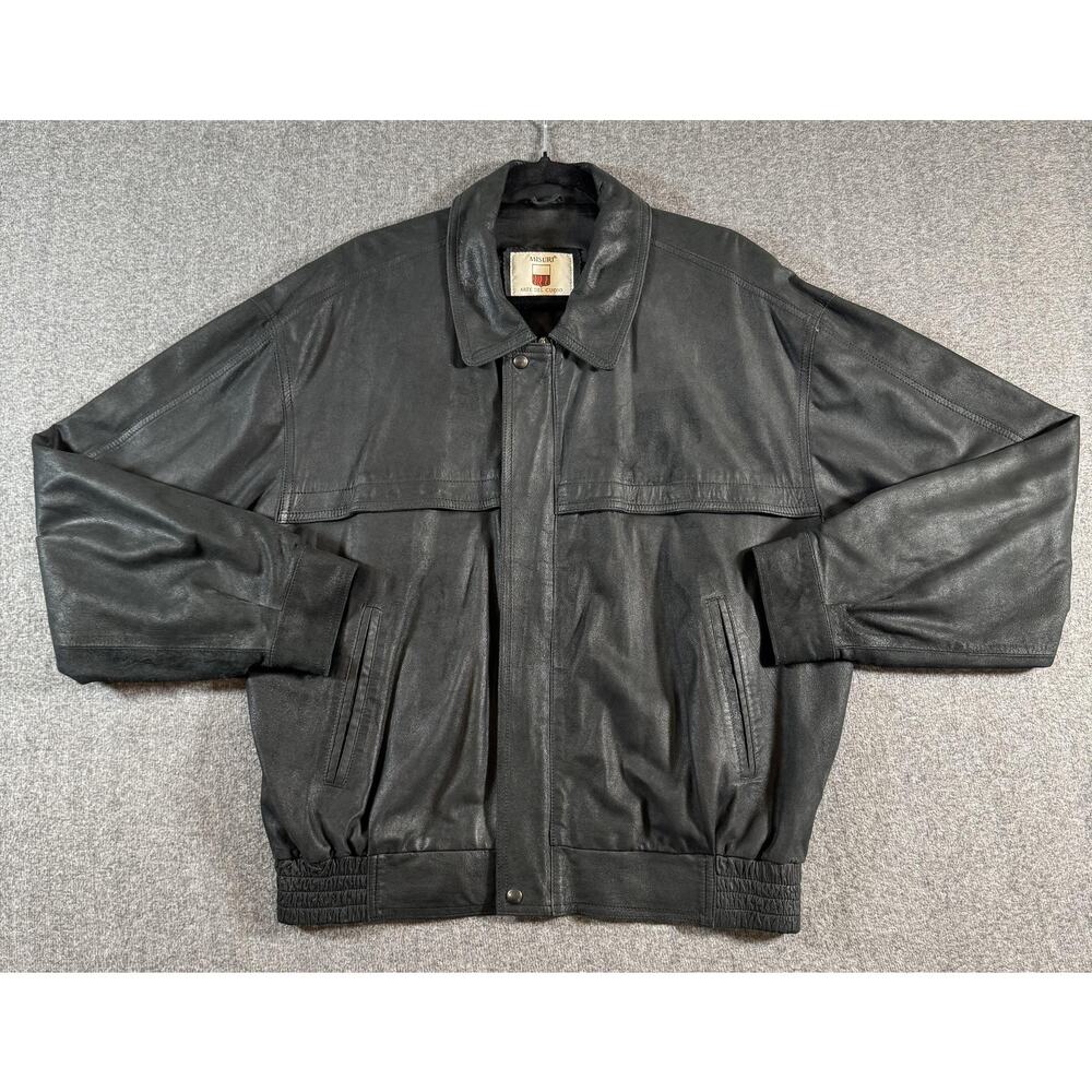 Misuri Leather Jacket Mens Large 52 Black Bomber Classic Made in Italy